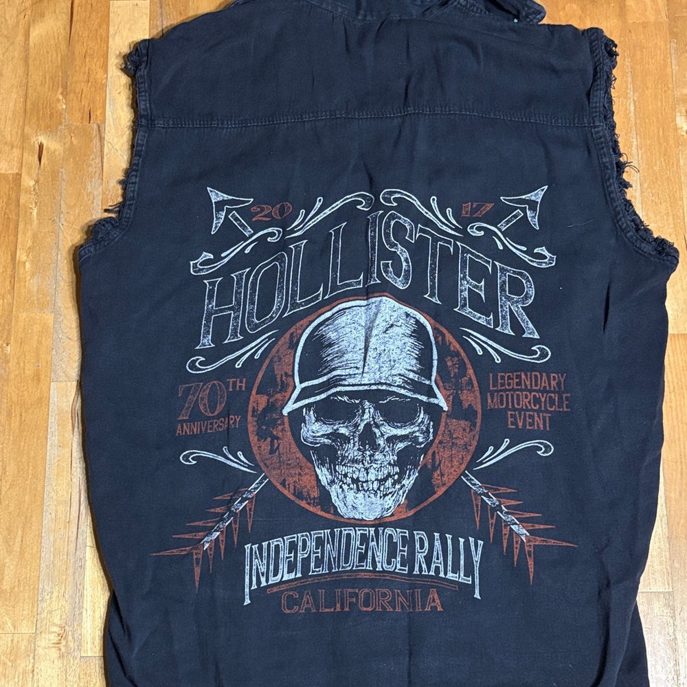 Hollister Black Independence Rally sleeveless denim vest